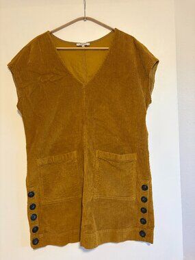 Madewell Corduroy Shift Dress S Brown Front Pockets Side Buttons
